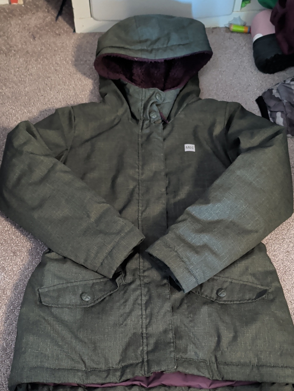 MEC Kids Dark Olive Green Hooded Parka with Plush Lining